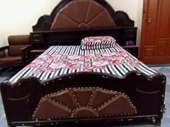 Queen Size Used Wooden Bed Set with Side Tables and Mattress