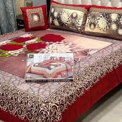 Luxurious Red crystal cotten double bedsheet set -4pcs Ensemble