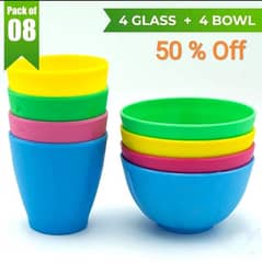 Kids glass 4 piece  and bowls 4 piece best quality