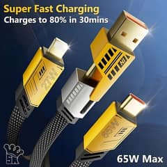 4 in 1 Charging Cable - 65 Watts - Multicolor Magic for Your Devices