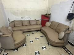 Skin color Leather sofa set comes with double cushions