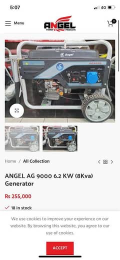 Angel AG 9000 6.2 K. W 8(kva) Generator