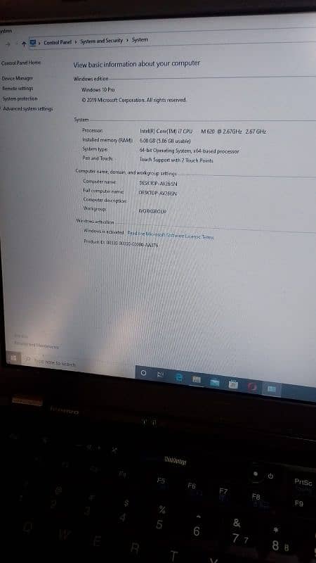 lenovo| Thinkpad | Intel (R) Core (TM) i7 CPU | RAW 6 GB window 10 pro 3