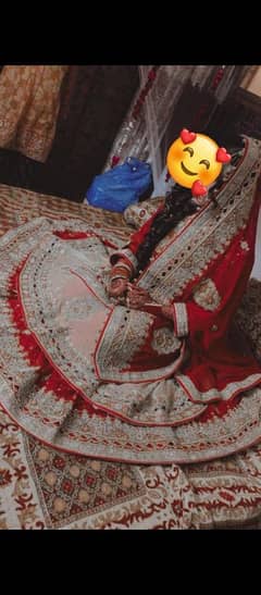 Golden Red brdal lehanga with complete jewellery set