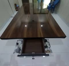 CONFERENCE TABLE WITH 6 REVOLVING CHAIRS AND CUPBOARD