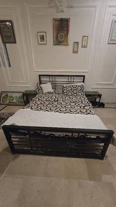 Double Bed in good condition with mattress and side tables