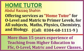 An  Experienced and Reliable Home Tutor
