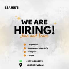 salesman salesgirl cashiera trainee supervisor sweper