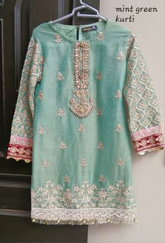 mint green kurti sharara with reddish maroon organza dupatta