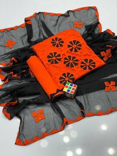 3 pcs women's unstitched lawn applique suit