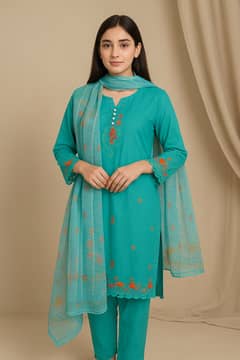 3 Piece Cotton Lawn Suit - Embroidered (Pret)