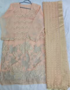 2PC organza embroidered stitched dress. Organza embroidered  dress