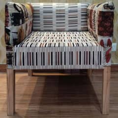 1 seater wooden sofa with canvas fabric upholstery ( پوشیش)