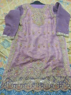 purple organza suit with adda work in excellent condition available