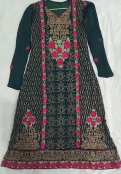 3PC shiffon embroidered stitched dress. Shiffon embroidered frock.