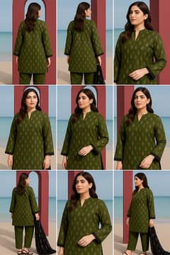 DREESS  From  KHAADI. 3 piece Lawn with dark green colour