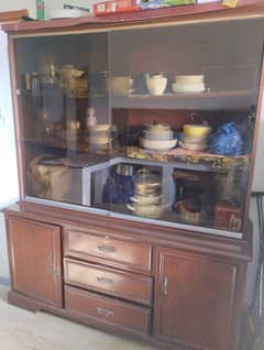 wooden showcase with glass front