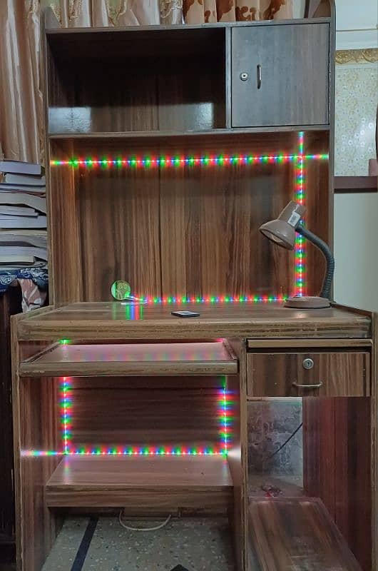 Study Table / Computer Table with RGB Lights, lamp, and chair 0