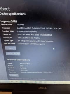 Dell Inspiron 5481 Core i3 8th gen 4 GB RAM