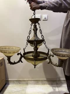 Vintage Brass Chandeliers & Wall Light Set 8 Piece Full Set