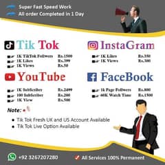 YouTube TikTok Instagram Facebook all service available