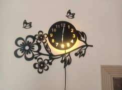3D Flower Wooden Wall Clock with premium light