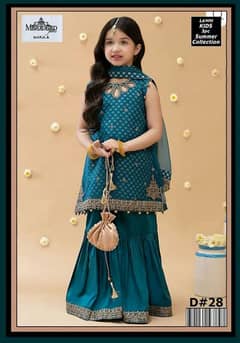 charming girl's embroidered lawn 3 piece set in blue