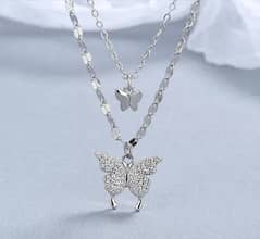 1 PC Alloy Silver Plated Double Layered Butterfly Design Pendant