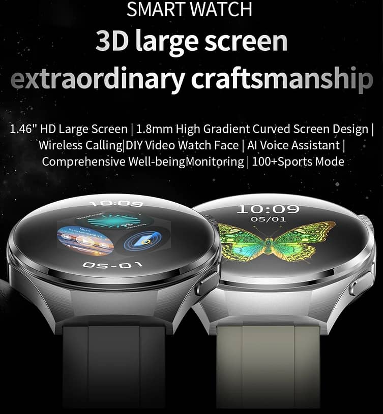 Spherical Video Watch Face Health Fitness Tracker Bluetooth Call Metal 1