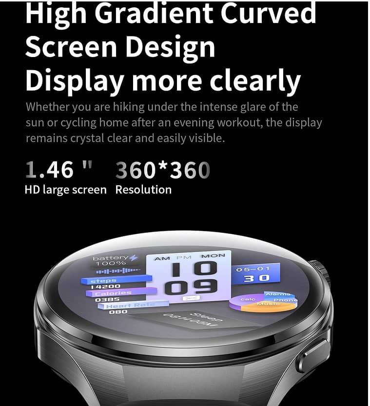 Spherical Video Watch Face Health Fitness Tracker Bluetooth Call Metal 2