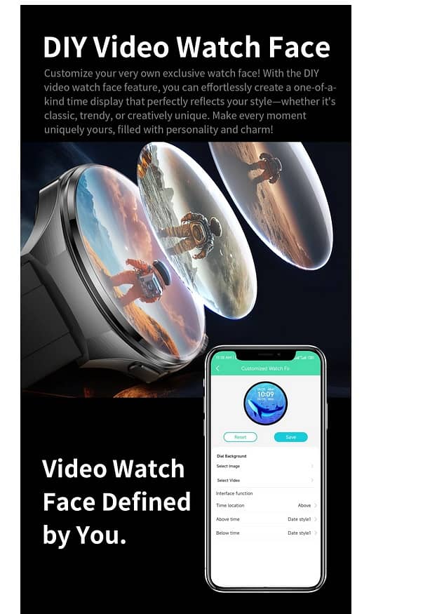 Spherical Video Watch Face Health Fitness Tracker Bluetooth Call Metal 3