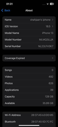 iphone 13 jv 128 gb non pta no scratch 10/10 condition