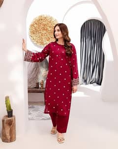 3 Pcs women's unstitched Embroidered suit