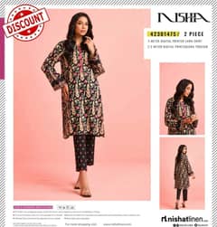 2 Pcs Women's Unstitched Lawn Printed Suit
