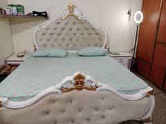 Velvet head board Bed with side tables (king size)