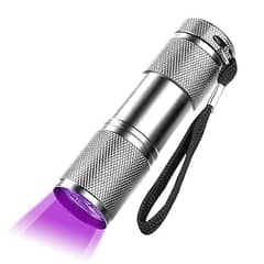 UV Flashlight torch with 9 LED Lamps Silver Color Aluminum