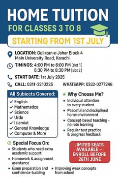 home tuition for class 3 to 8
