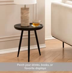Modern Elegance Black Side Table | Solid Wood Top & Powder-Coated Meta