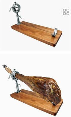 Ham Holder Stand with Stainless Steel Clamps – Wooden Base for Serrano