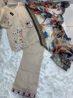 3 PCs women striched embroidered suit