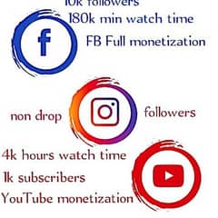 Instagram followers,Facebook followers,likes,views,YouTube subscribers