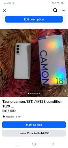 arjant sel krna he. tacno camon 18T 4/128 foll Box sath h