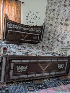 wooden beautiful design double bed and dressing table