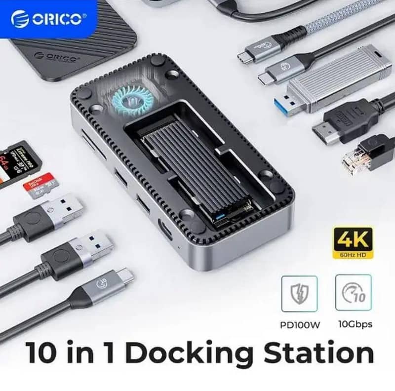 ORICO 4 in 1 and 10 in 1-USB C HUB with Cooling Fan M. 2 NVMe SATA SSD 0