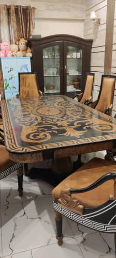 Royal luxuary black and gold dining table with 8 chairs