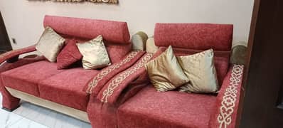 Stylish 6-Seater Sofa Set for Sale – Pink & Golden, Great Condition