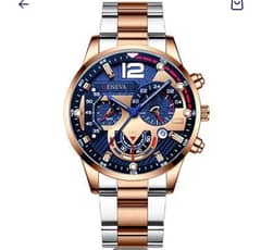 mens steel belt calender quartz whach sports luminous pointer watch