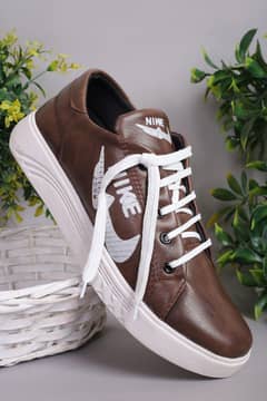 Stylish men,s brown synthetic leather sneakers-Casual comfort