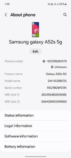 samsung a52s5g 9.10 . . . . 8gb ram 256gb rom 4500mah battery
