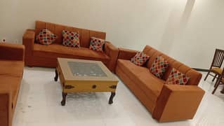 sofa with glass table